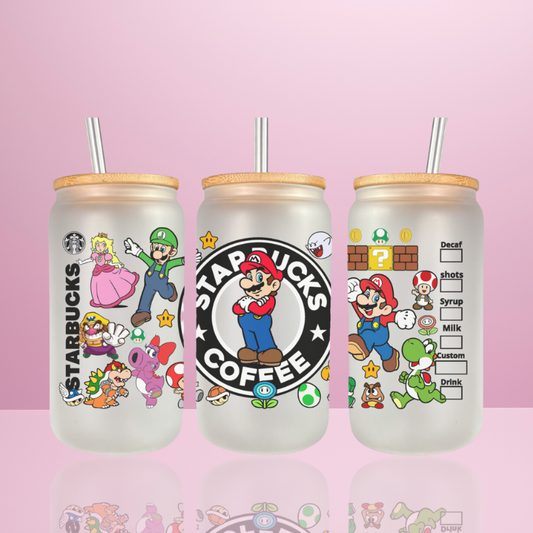 Mario Starbucks - Verre givré avec couvercle