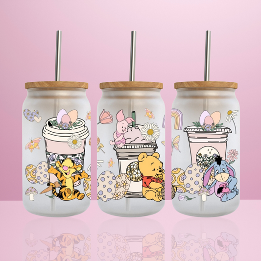 Winnie l'ourson coffee - Verre givré avec couvercle